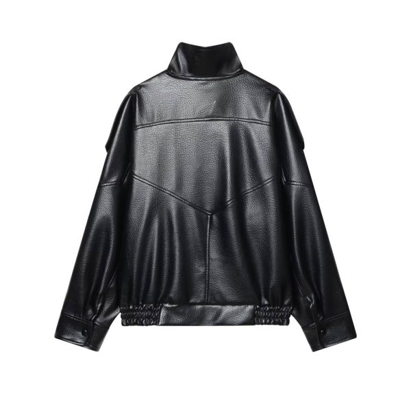 Oversized Black Leather-Effect Bomber Jacket — view 2